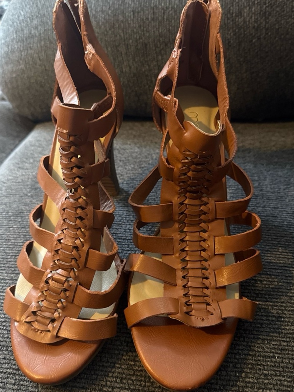 me too Tan Strappy Open-Toe Heels